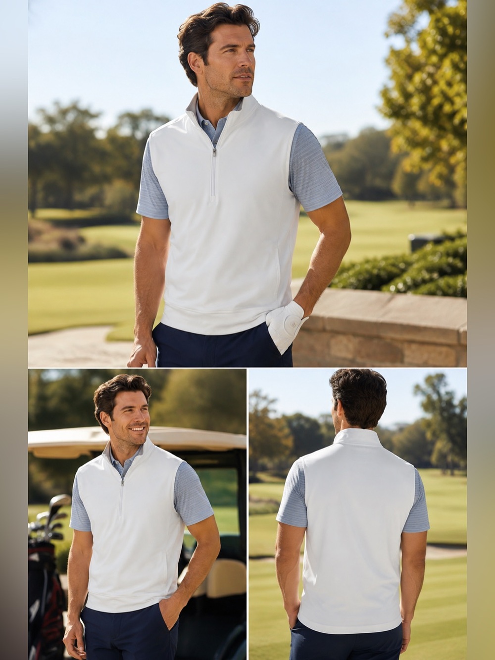 johnnie-O White Quarter-Zip Golf Vest Stretch Size Medium